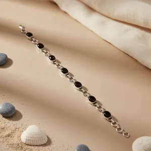 Classic Women's 925 Silver Onyx Stone <b>Bracelet</b> with <b>14K</b> <b>Gold</b> Rose <b>Gold</b> Diamond Pearl Jade Religious Style Perfect Jewelry - Product Image 3