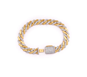 Bracelet à maillons en or jaune et or blanc bicolore avec accents de diamants en moissanite, bracelet hip-hop - Product Image 2