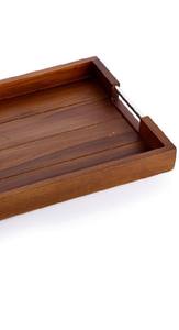 Bandejas de Servir Modernas de Madera con Listones y Asas de Metal, Juego de Bandejas Minimalistas para Exhibición de Alimentos, para Hotel, Hogar y Regalos - Product Image 5