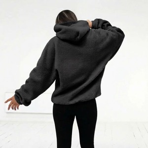 Wholesale <b>Women</b> Solid Color Cozy Sherpa <b>Hoodie</b> Oversized Long Sleeve Fuzzy Fleece Pullover Winter Warm Sweatshirt - Product Image 6