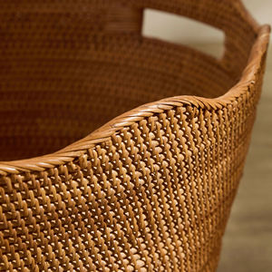 <b>Large</b> Rattan Wavy <b>Basket</b> with Handle Handmade Home <b>Storage</b> Organizer - Product Image 4