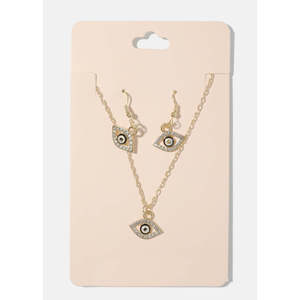 A3shop Set di Gioielli Bohémien con Occhio Turco, Collana e Orecchini Placcati Oro in Rame con Perle e Diamanti per Matrimoni o Regali - Product Image 6