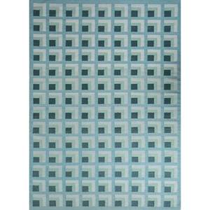 Blue Geometric Diamond Wool <b>Rugs</b> Handmade Checkers Flat Weaves for Bedroom/Living High Rectangle Hallway ADWL-13024 for Teens - Product Image 1