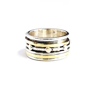 8.1 Grams Two Tone <b>Spinner</b> <b>Ring</b> 18K Rose Gold and Rhodium Plated Simple Inlay Style Free Size Gold <b>Ring</b> for Gift - Product Image 1