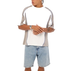 Streetwear Panel Pattern Baggy Plus Size <b>Down</b> Shoulder Loose Fit T-Shirt Plain Dyed Knitted Fabric 100% Cotton Jersey - Product Image 2