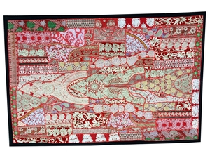 Colgante de pared de retales bordado a mano, bohemio, vintage, gitano, hecho a mano, gran variedad, venta al por mayor - Product Image 5