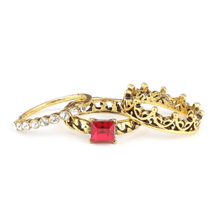 Anillo de Mujer con Piedras Decorativas - Dorado - Rojo - Product Image 1