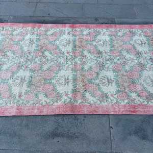 3.7x6.6 ft Rug, Vintage Turkish Rug, <b>Red</b> Southwestern <b>Wool</b> Rug - Product Image 4