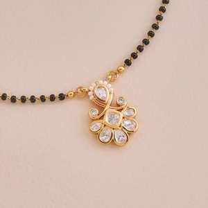 Kundan Mangalsutra 156591 22k Gold Plated White Zircon Flower Pattern Wedding Jewelry for Bride - Product Image 2