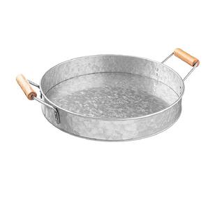 Plateaux de service galvanisés de fer en métal de rectangle de conception classique avec des plateaux de service de nourriture de table de maison et d'hôtels de poignée en bois - Product Image 6