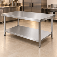 Table de travail en acier inoxydable double couche personnalisable, acier inoxydable 201, épaisseur 1,0 mm, pour restaurant, cantine