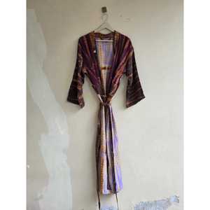 Kimono con cuello en V y cinturón, estilo tie-dye, corte regular, manga tres cuartos, largo maxi, para cubrir el traje de baño, de secado rápido, 1 pieza - Product Image 3