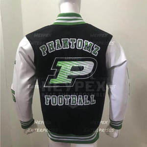 Chaqueta de béisbol Varsity Letterman para hombre en negro gris estilo de calle de invierno con mangas de cuero con cuello levantado venta Pakistán - Product Image 5