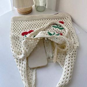 Bolso Tote de Gran Capacidad Tejido a Crochet con Diseño de Cerezas para Verano 2025, Bolso de Hombro Tejido Calado para Playa - Product Image 4