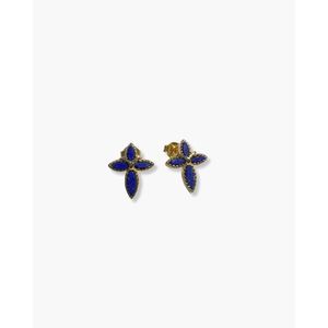 Marquise Cross Stud Earrings Gold Plated Brass with Zircon and Pearl - Product Image 2