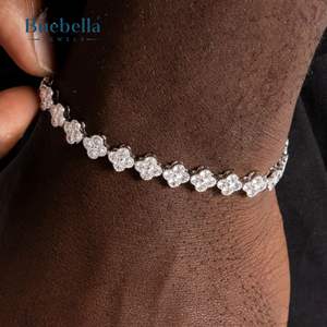Bijoux fins Hip Hop 8mm 925 argent Sterling 14k plaqué or blanc VVS Moissanite diamant fleur Tennis Bracelet pour femme - Product Image 1