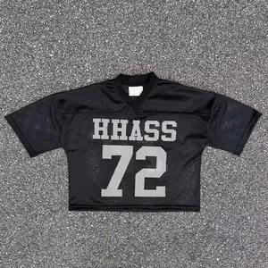 Camiseta de fútbol americano, tela de malla, ropa de adulto de alta calidad, camiseta de malla con cuello en V, camisetas de manga corta de gran tamaño, deportes elegantes - Product Image 1