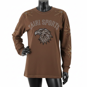 Premium cotton jersey <b>long</b> <b>sleeve</b> t shirt <b>brown</b> soft feel rhinestone heat press custom logo wear <b>long</b> <b>sleeve</b> shirt Cotton - Product Image 6