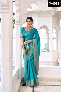 Saree Bandhani en soie imprimé floral de style traditionnel fantaisie et Sari de style patode en dentelle Hathi avec des pièces de chemisier en soie fantaisie - Product Image 2