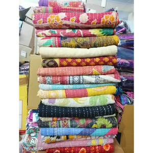 Indian Traditional <b>Kantha</b> Work Cotton Quilt Reversible Embroidered Block Print Sari <b>Throw</b> for Winter Lot of 50 for Home Use - Product Image 3
