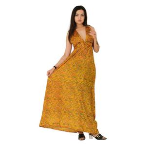 Vestido de seda Maxi bohemio para mujer, Vestido largo de tela Sari vintage, talla única, traje de noche o fiesta de diseñador de ajuste regular - Product Image 1