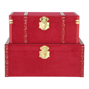 Red Velvet <b>Storage</b> <b>Trunk</b> Set Decorative Organizer <b>Box</b> with Metal Latch Rectangle Gift <b>Box</b> for Home - Product Image 1
