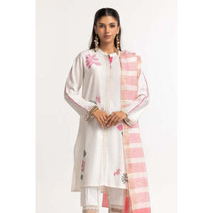 Camisa de Algodón con Estampado Geométrico Color Crema para Mujer, Ropa Casual India y Pakistaní - Product Image 1