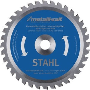 METALLKRAFT ใบเลื่อยโลหะวงกลมขนาด 355 มม. เหล็กกว้าง 2.4 มม. พร้อมฟันคาร์ไบด์ 80 ฟัน เส้นผ่านศูนย์กลางรู 25.4 มม. - Product Image 1