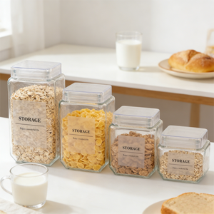 Bocal en verre carré moderne avec couvercle en <span class=keywords><strong>plastique</strong></span> hermétique pour comptoir de cuisine et présentoir sur étagère - Product Image 4