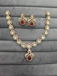 Collar de compromiso de boda de estilo étnico de Bollywood chapado en oro para mujer AD CZ Victoria Set Zircon Number Shape Fashion Strand - Product Image 2