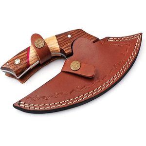 Couteau de chef Ulu traditionnel fait à la main du Pakistan, lame en acier Damas, écologique et durable, pour droitiers - Product Image 4