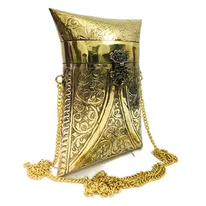 Trendy Design Metal Clutches for Wedding Bridal Handbag Metallic Golden and Silver Plated Sling Bag from Indian Supplier