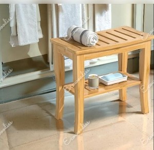 Premium Wooden Shower Bench with Shelf Space-Saving Multi-Purpose Footstool for Living Room Apartment Outdoor Use Modern Design - Product Image 2