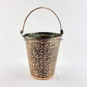 Elegant farmhouse-style metal charcoal <b>bucket</b> with distressed finished ideal for outdoor grilling and <b>fire</b> pit maintenance - Product Image 3