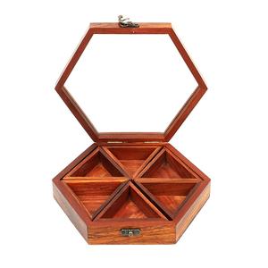 Brown Colored Finishing Six Cups Design Spicy Food <b>Box</b> With Industrial <b>Wooden</b> Material Design for Kitchen Decor Masala Dabba - Product Image 3