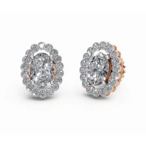 Pendientes de Diamante Ovalados con Halo Festoneado, Oro de 9 KT, 14 KT, 18 KT, Joyería Cultivada en Laboratorio, Proveedor Mayorista OEM B2B para Exportación - Product Image 4