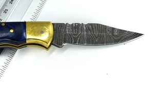 Couteaux pliants à serrure arrière couteaux de poche de collection en acier damas personnalisés avec manche en bois prix raisonnable couteau d'extérieur - Product Image 5