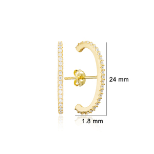 Clear Zircon Stone Push Back Earrings Turkish Wholesale Handmade 925 Sterling Silver Jewelry - Product Image 3