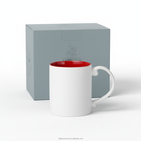 Mug à café en céramique bicolore de 11 oz, blanc, vierge pour sublimation, avec intérieur rouge et poignée, tasse à thé ou à lait, conforme aux normes alimentaires FDA