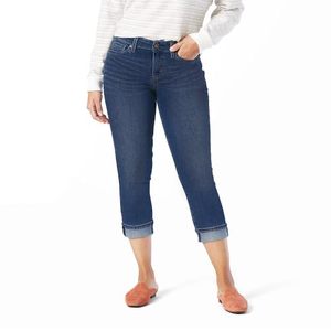 Jean cargo en denim taille mi-haute élégant pour femme grande taille, respirant, brodé, délavé, avec fermeture éclair, coupe droite, décontracté, hiver - Product Image 1