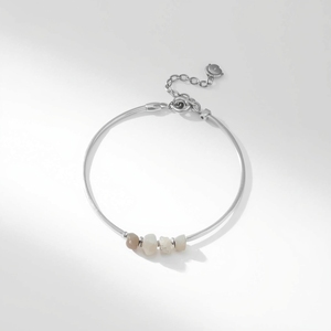 Minimal Yellow Gold Slim <b>Bangle</b> Bracelet with Trio Floating Gemstone Charms Adjustable Luxury GIA Certified <b>Fine</b> Jewelry OEM - Product Image 2