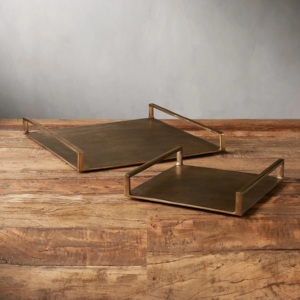 Plateau décoratif de Noël rectangulaire écologique Plateau de service alimentaire de qualité supérieure avec poignées Plateaux en aluminium fini antique - Product Image 1