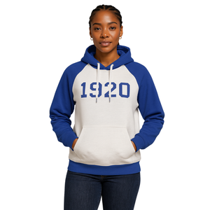 Año de Fundación 1920 Zeta Phi Beta Cuerpo blanco Azul Mangas raglán Sudadera con capucha Sorority Apparel Custom Divine Nine HBCU - Product Image 1
