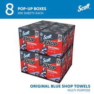 Scott Shop Towels Original 75190, Blue, Pop-Up Dispenser Box, 10 x 12, 200 <b>Sheets</b>/Box, 8 Boxes/Case, 1,600 Towels - Product Image 4