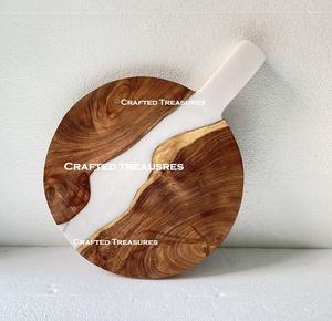 2025, venta al por mayor, tabla de cortar de madera y resina epoxi con mango, tabla de Río de resina azul, comida - Product Image 5