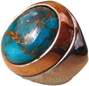 Bague pour homme en gros, nouvelle arrivée, pierre précieuse turquoise bleue naturelle, oxydée à deux tons, bijoux arabes, bague en argent sterling 925 - Product Image 1