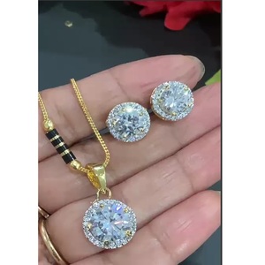 <b>Simple</b> Best Quality <b>Gold</b> Plated AD Stones Look Mangalsutra With Earrings Perfect for Wedding Daily Wear Collection For Women - Product Image 1
