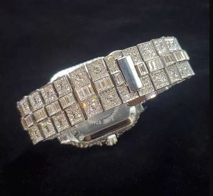 40mm Glacé VVS Argent Carré Diamant Montre-Bracelet pour Hommes Luxe Hip Hop Quartz Montre avec Entièrement pour Ice Out Feature Jewelry - Product Image 6