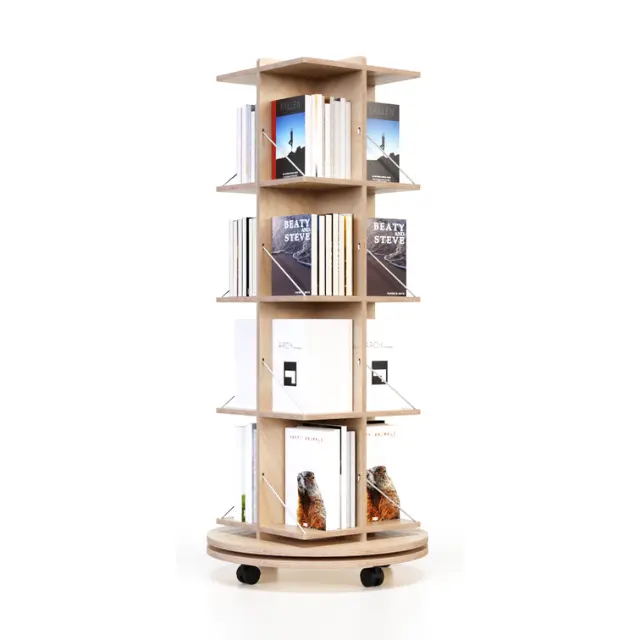 Italian Wooden Library and Newspaper Floor Display Rack For Library Furniture