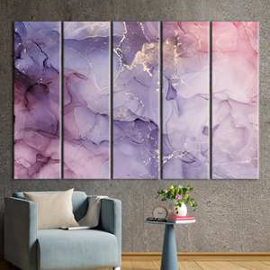 Toile d'art abstrait moderne : impression marbrée violette et rose, 5P : encadrée - Product Image 1